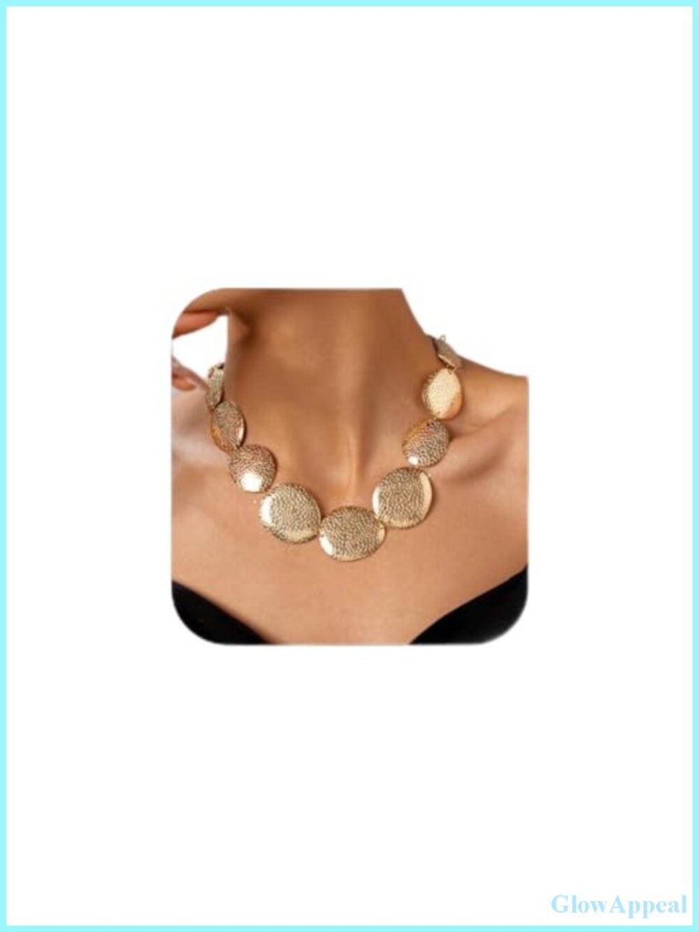 Hammered Textured Disc Layered Chunky Coin Pendant Necklace Women Statement